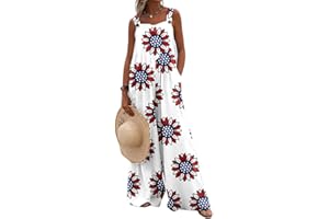 PADOLA Salopette Femme Combinaison Femme été Fluide Floral Imprimé Décontractée Salopettes Bohème Jumpsuit sans Manches Bretelles Coton Overalls avec Poche Jambes Larges Ample