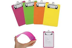 VCSJW Pack de 4 presse-papiers,presse-papiers A6,petit presse-papiers en plastique,avec clip en métal caoutchouté et boucle de suspension,portable,presse-papiers pour bureau,atelier,cuisine,15x10cm