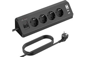 SUDEERY Listwa zasilająca z 4 gniazdami USB C, gniazdko narożne z 4 portami USB i przełącznikiem, gniazdko biurkowe z ochroną przeciwprzepięciową i kablem 3M do kuchni (czarne)