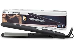 Rowenta Express Style SF1810 - Plancha pelo, revestimiento cerámico turmalina, 2 temperaturas, placas extralargas, calentamiento rápido, sistema de bloqueo, Negro/Plata