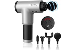 JONZZY Pistola de Masaje Muscular negra - Máquina profesional masajeadora para fisioterapia o presoterapia con 4 Cabezales y 6 velocidades - Martillo Masajeador de Músculos Recuperador de piernas espalda