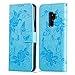 Produktbild HUDDU Blau Schutzhülle für Samsung Galaxy S9 Plus Hülle Blumen Schmetterling Embossed Flip Handyhülle Slim Leder Tasche Wallet Case Cover Ledertasche im Bookstyle mit Kartenfach Magnetverschluss Stand Wrist Strap Brieftasche Etui Handytaschen für Samsung Galaxy S9 Plus Klapphülle Mädchen