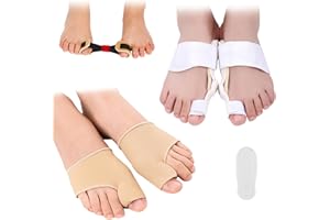 SRLWMYI Corrector de Juanetes Separador Dedos Pie y Vendaje Hallux Valgus,para Juanetes Corrector Nocturno y Dia 1 Juego de 2 Pares Amortiguador de Silicona Incorporado.Viene 1 Banda de Entrenamiento