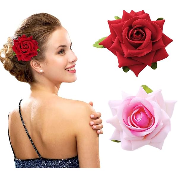 2 Pinces à Cheveux Fleur Rouge - Barrette Décorative Pour Mariage, Fêtes (Lot De 2)