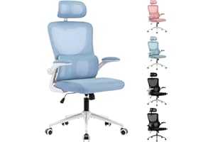 LIYURUI Sedia da ufficio ergonomica, sedia da scrivania con altezza e poggiatesta regolabili, supporto lombare, rete traspirante, braccioli imbottiti, Inclinazione fino a 125°, Girevole a 360°, blu