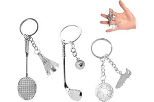 TAFACE 3 llaveros de pelota de fútbol, bádminton, llaveros de golf, accesorios creativos de bolas de metal para bolsos, llaves, colgantes de bricolaje, unisex, color plateado, plata, Talla única