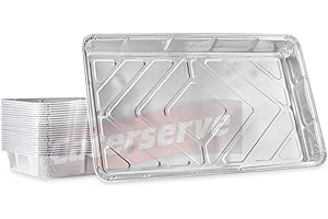 CATERSERVE Aluminium Foil Trays Containers for Baking Cooking Freezing and Storing Tray Size 32cm x 20cm x 3.3cm (10 Pack)
