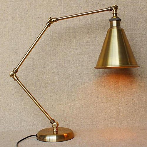 Hines Modern Spring Iron Three Section Extension Telescopic Rocker Arm Table Lamp Iron Fold Bronze Warm Desk Light LED 40W Power Switch Button Living Room Decoration Fold Reading Bedside Study Children's Room Lamp