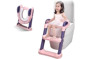 Sinbide Riduttore WC Bambini con Scaletta, Sedile Adattatore Water per l'Addestramento alla Toilette, Sedile WC Portatile e Regolabile（Rana rosa）