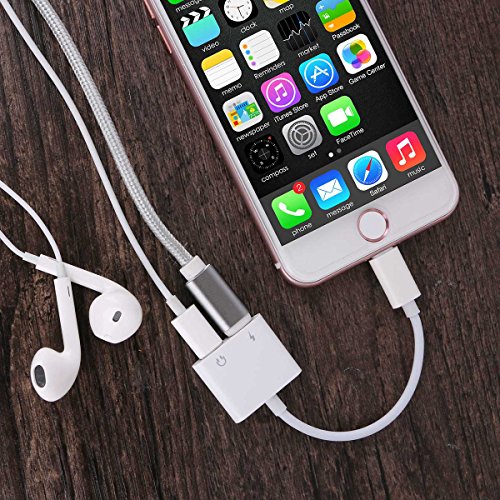 2 in 1 Lightning Audio + Charge Conversion Adapter, Anskp Dual Lightning Headphone Adapter Splitter Supports Lightning Audio and Charging At the Same Time, Supports Call, Charging, Volume Control, Compatible for iPhone 7 / 7 Plus [Support iOS 10.3 and Later] - White