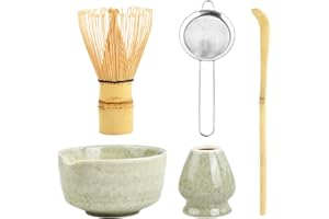 MAPILLE 5 in 1 Matcha Set Japanisches Matcha Tee Set mit Matcha Besen, Matcha Schale mit Ausgießer, Matcha Schneebesen, Halter Handwerklich Matcha Tea Set aus Keramik Zubehör für Matcha-Zeremonie (Grasgrün)