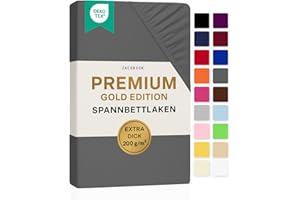 ‎JACOBSON Jacobson Premium Spannbettlaken 200 g/m² Jersey Baumwolle mit Elasthan (90x200-100x200 cm, Anthrazit)