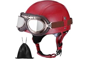 BDTOT German Retro Motorcycle Leather Half Helmets Vintage Car Jet Helmet, Scooter Motocross Helmet, ECE Approval Adult with Protective Goggles for Men and Women mit Aufbewahrungstasche