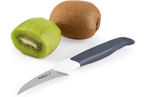 zyliss E920218 Comfort Coltello per Sbucciare Ricurvo, 6,5cm, Acciaio Inossidabile Giapponese, Manico Grigio, Bianco, Coltello da Frutta Cucina, Lavabili in Lavastoviglie