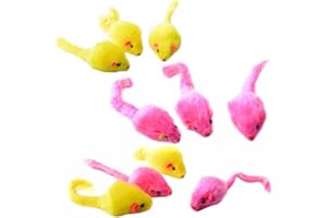 Gemini_mall® Pack of 10 Furry kitten Mice Cat Toys Cat Interactive Toy with Sound (Random Color)