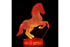 Jinson well Lampada 3D a forma di cavallo illusione ottica, luce notturna 7 colori interruttore touch lampada da tavolo lampada decorativa regalo di Natale cavo USB piatto giocattolo