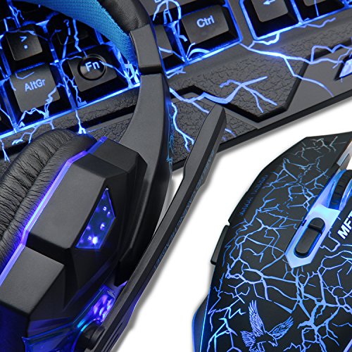 Gaming Tastatur und Maus Set with Gaming Headset, MFTEK Gaming Tastaturen (US Layout, 3 Farben, USB) + Gaming Mouse (4 Farben, USB) + Gaming Headphone Kopfhörer + Professional Gaming Mousepad für PC Gamer - 8