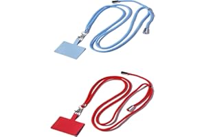 VOLLGUFEN 2 Pièces Cordon universel telephone portable avec deux entretoises,Corde telephone portable,Telephone porte cou,Longe Porte-clés,Convient à tout moment, libérez vos mains(Bleu clair et Rouge)