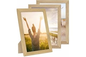 PHOTOLINI Bilderrahmen A4 Holz Eiche Set, 3er Set breite DIN A4 Bilderrahmen Holz 21x30, bruchsicheres Acrylglas, picture frame zum Aufhängen & Aufstellen, Bilder Rahmen 30x21 mit Zubehör