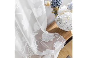 Treatmentex Cortinas Blanco Traslúsidas Florales de Encaje de Visillos Sala para Ventana de Dormitorio, Moderno Decorativos Suaves, con 8 Ojales 2 Piezas, Blanca,140X260CM