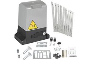 Vigevee Abridor automático de puertas correderas, 370 W, capacidad de carga de 800 kg, con 2 mandos a distancia, longitud de puerta de 12 metros, 8 sensores de varilla dentada e infrarrojos, 52 x 33 x