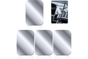 ROUCLO Set di 4 piastre metalliche autoadesive con adesivo per supporto magnetico auto, piastre metalliche molto sottili per cellulare e tablet, colore argento rettangolare