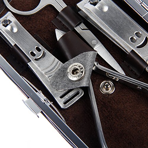 Pediküreset, Maniküre Set, Nagelpflege Set 12-teiliges Maniküre-Pediküre Reise Set ,CIDBEST® Edelstahl Nail-Clippers Reiniger Häutchen Grooming Kit, Marken-Qualität Beauty Maniküre Nagel Werkzeug-Sets Nagelschere Nagelknipser Pediküre-Set Tool Kit mit Ledertasche - 9