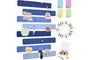 Vuzvuv 8Pcs Blue Cork Board Bar Strips with 50 Pushpins, Self-Adhesive Bulletin Board Strips No Damage for Wall, Felt Pin Board for Paste Notes, Photos, Schedules Office Decor