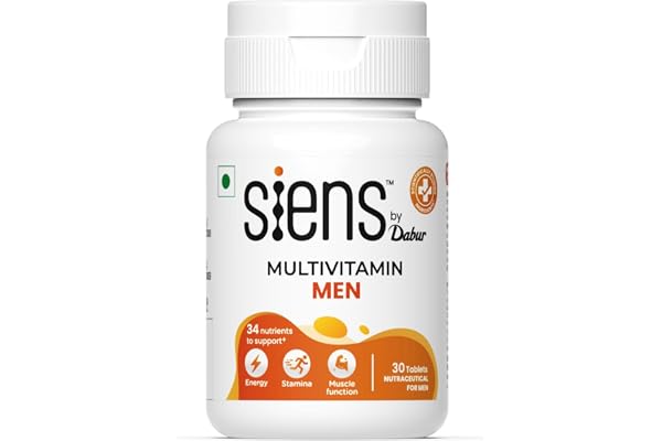 Siens By Dabur Multivitamin for Men-30 tablets Enriched with 34 nutrients to Support Overall Health, Energy, Stamina & Muscle Function