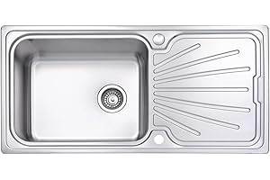 JASSFERRY Évier de cuisine Cuve simple, Acier Inoxydable, Égouttoir réversible, avec crépine