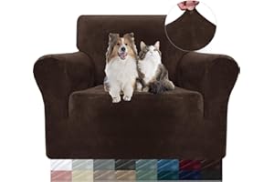 ‎YSTELLAA YSTELLAA Samt Stretch Sofabezug 1 Sitzer, Sofaschoner rutschfest Sofa Überzug, Sofa Cover Mit Armlehnen, Elastischer Couch Überzug, Sesselschoner Sofaschutz Katze, Dunkler Kaffee