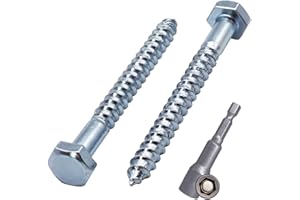 SKIR'CO (30 piezas) DIN 571 Tornillos hexagonales de acero galvanizado para madera M6 x 70 mm, tornillos de coach, tornillos hexagonales, pernos de retardo (con broca hexagonal magnética)