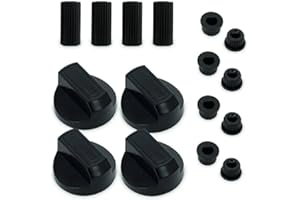 G GRIMALDI Kit 4 Manopola Universale per Piano Cottura Cucina a Gas Nero Bianco Argento Innesto 6mm 5mm, Manopole Cucina Moderna compreso Set Adattatori Asse Raso Asse Alto (4, Nero)