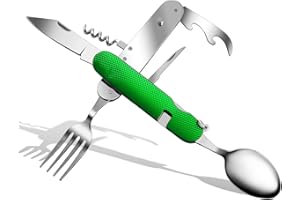 ZIMAIC Juego de cubiertos plegables de acero inoxidable 6 en 1, cubiertos para camping, juego de cubiertos de viaje al aire libre, vajilla extraíble, para senderismo, viajes, picnic, camping