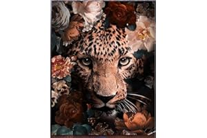 Meecaa Paint by Numbers Leopard Animal Flower Kit for Adults Beginner DIY Oil Painting 16x20 inch (Leopard, No Frame)