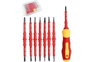 OZNEWLIFE 7 in 1 Schraubendreher Set Elektriker VDE geprüft, isoliert 1.000 V (41003) I Profi Schraubenzieher Set mit dünner Spitze Schlitz/Kreuz/Kreuzschlitz/Torx/Plusminus I Elektriker Werkzeug