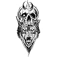 S.A.V.I Temporary Tattoo Stickers, Skull Eating Roaring Wolf Face Tattoo Pattern For Men, Women, Tattoo For Hand Arm, Size 21x11cm - 1Pc.