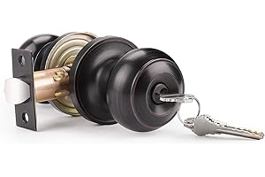 Probrico Antique Bronze Entry Door Knobs, Stainless Steel Round Door Knobs, Exterior Door Lock with Key, 1 Pack