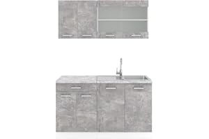 Vicco cucina monoblocco R-line, Cemento/Bianco, 140 cm, PL Marmo