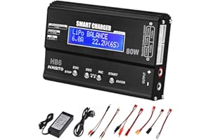 Haisito Lipo Ladegerät 80W 6A Lipo Balancer für LiPo/Li-Ion/Life (1-6S) und NiMH/NiCd (1-15S), RC Akku Ladegerät mit LED-Bildschirm, Netzteil und XT60 / Deans/JST/Futaba-Adapter