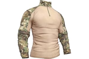 Memoryee Homme Tactique Militaire Chemise Manches Longues de Combat avec 1/4 Fermeture Glissière et Poches