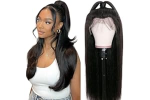 RXY 13X6 Straight Perruque Bresilienne Perruque Femme Naturelle Cheveux Humain HD Lace Front Wigs Human Hair for Black Women 10A Brazilian Virgin Transparent Glueless Wigs 22 Pouces