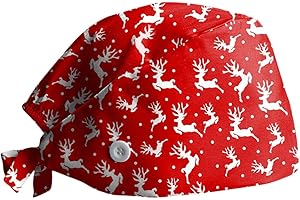 chiphop Antipolvere Donna Cappello, Cuffie Chirurgiche per Infermiera Dottore Infermiera Cuoco cosmetologi, Cappello con Stampa Natalizia, Cuffia Chirurgica con Fascia Regolabile