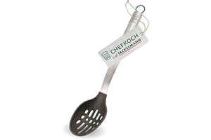 ChefKoch trifft Fackelmann – Premium Abseihlöffel aus Silikon mit Edelstahlgriff, Hitzebeständig bis 230°C, Spülmaschinengeeignet, Grau
