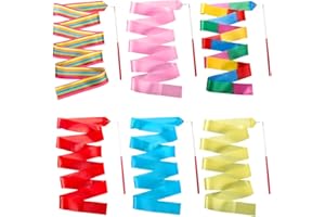 Homo Trends 6Pcs Dance Ribbons, 6 Colors Rhythmic Gymnastic Ribbon for Kids Baton Twirling, Dancing Streamers