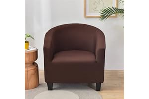 Highdi Housse de Fauteuil Plaine Extensible Hôtel Chesterfield 1 Pièce, Couverture de Fauteuil Couleur Unie, Housse de Canapé avec Accoudoirs Protecteur de Tub Chair (Marron)