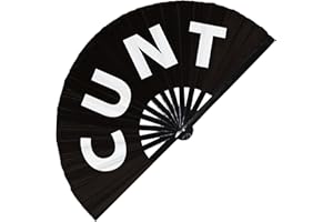 FAN-DOM Cunt Handfächer Faltbarer Bambus Circuit Rave Handfächer Lustige Gag Wörter Ausdrücke Statement Geschenke Festival Zubehör (Schwarz)