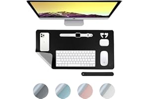 DesireTech Reversible Extra Large Office Desk Mat – Black & Grey, 80x40 cm | XL Dual-Sided Desk Mat | Waterproof Faux Leather Table Surface Protector | Desk Accessories, Laptop Mat & Mouse Pad