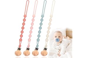 XiangSKY Silicone Dummy Clip for Baby Boys and Girls 4 Pack Pacifier Clips, Dummy Case, Keeps Pacifier Clean, Soft Flexible Soother Chains ClipsFits Most Pacifiers and Teething Toys