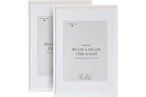FRAMELANE Pack de 2 marcos de 40x60, marco blanco de madera elegante, de excelente acabado, hecho con madera certificada FSC ecosostenible, incluye enganches metálicos
